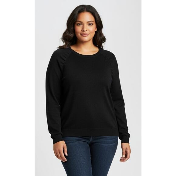 Eloquii Women 4x 26/28 Black Knit Lightweight Ruched Detail Long Sleeve Sweater - Picture 1 of 6